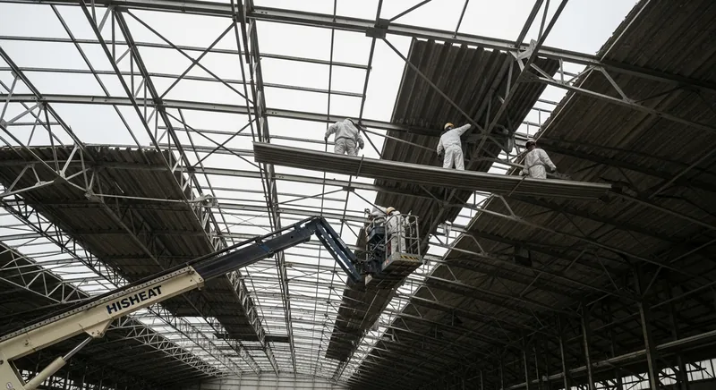 Dépose de couverture fibrociment sur un hangar d'activité, Mérignac, zone aéroportuaire